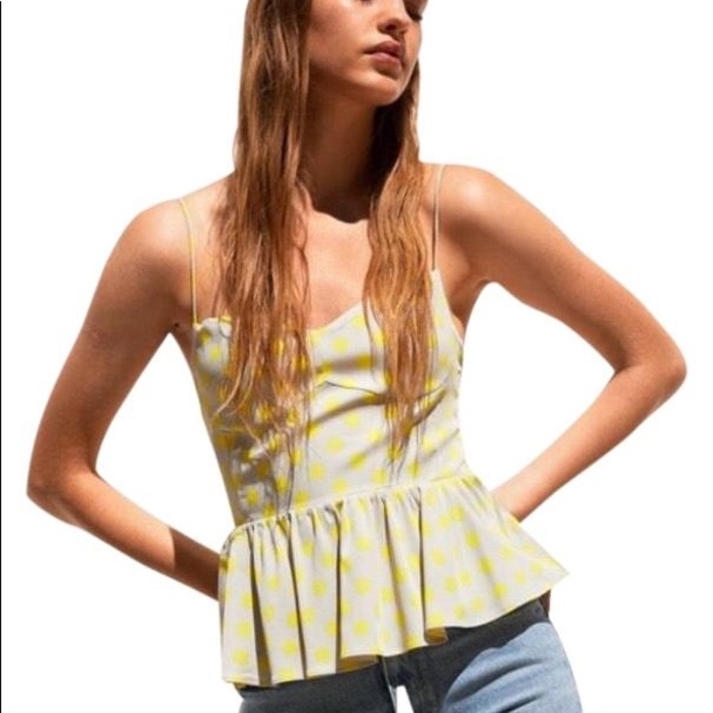 ZARA: gray and yellow polka dot tank